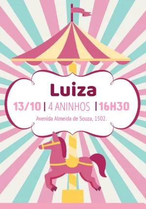 Convite de Aniversário Carrossel Rosa para Editar Online