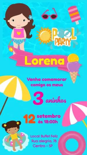 Convite Aniversário Pool Party Menina para Editar Online