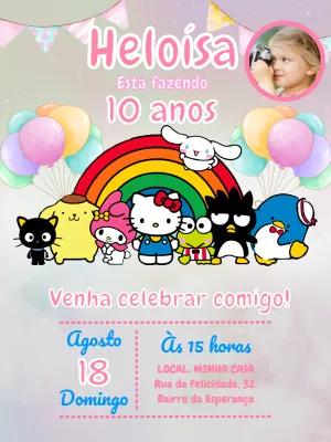 Convite de Aniversário Turma da Hello Kitty com Foto para Editar