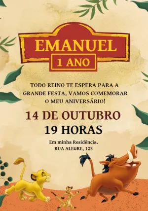 Convite Aniversário Rei Leão com Personagens para Editar