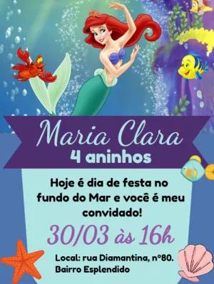 Convite de Aniversário A Pequena Sereia para Editar Online
