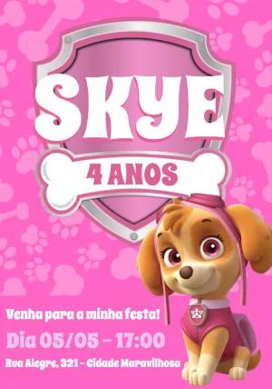 Convite Aniversário Patrulha Canina Skye para Editar Online