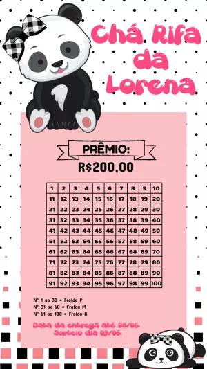 Chá Rifa Panda Menina Editável para Imprimir e Enviar
