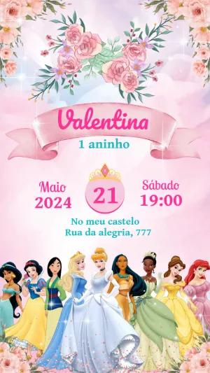 Convite Aniversário Princesas da Disney para Editar Online