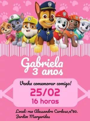 Convite de Aniversário Patrulha Canina Rosa para Editar Online