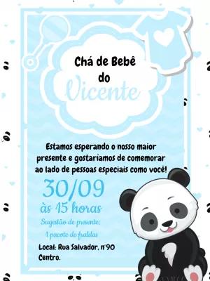 Convite Chá de Bebê Ursinho Panda para Editar Online