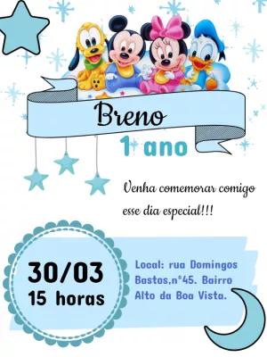 Convite de Aniversário Mickey Baby e Turma para Editar Online