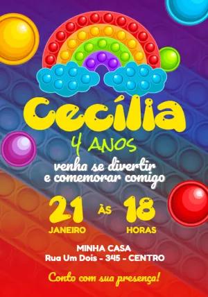 Convite de Aniversário Pop It Fidget Toys para Editar Online