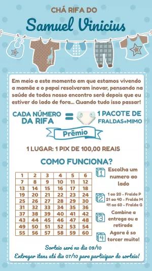 Convite Chá Rifa Menino Varal de Roupas para Editar Online
