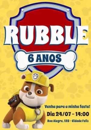 Convite Aniversário Patrulha Canina Rubble para Editar Online
