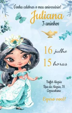 Convite Aniversário Princesa Jasmine Cute para Editar Online