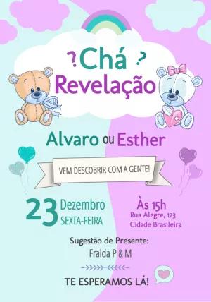 Convite Chá Revelação Ursinhos Fofos para Editar Online