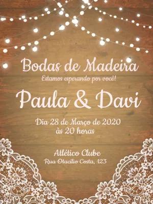 Convite Bodas de Madeira Rústico para Editar Online