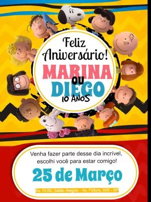 Convite de Aniversário Snoopy e Charlie Brown para Editar Online