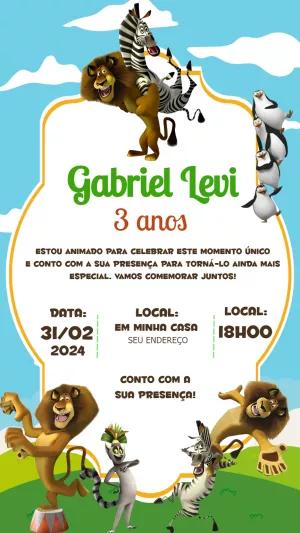 Convite de Aniversário Madagascar com Personagens para Editar