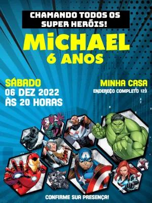Convite de Aniversário Vingadores Heróis Reunidos para Editar