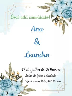 Convite de Casamento com Flores Azuis para Editar Online