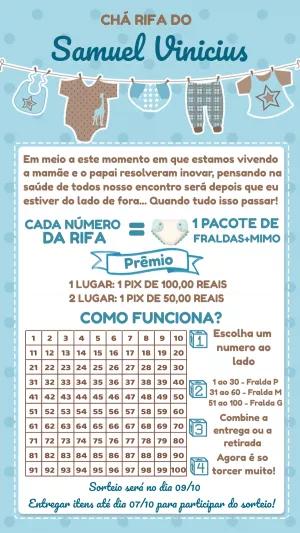 Convite Chá Rifa Menino Varal de Roupas para Editar Online