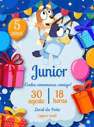 Convite de Aniversário Bluey e Bingo para Editar Online
