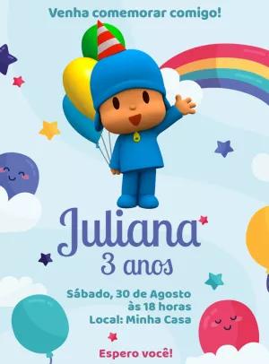 Convite de Aniversário Pocoyo para Editar e Imprimir