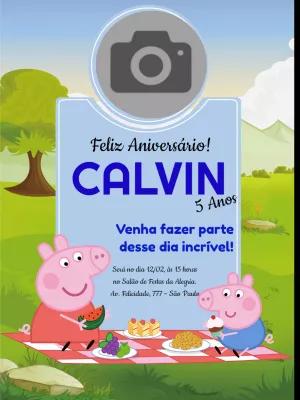 Convite Aniversário Peppa Pig com Foto para Editar Online