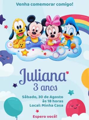 Convite Aniversário Turma do Mickey Baby para Editar Online