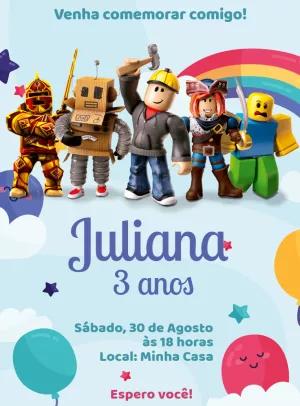 Convite de Aniversário Roblox com Personagens para Editar Online