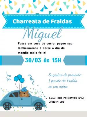 Convite Charreata de Fraldas Ursinho no Carro para Editar