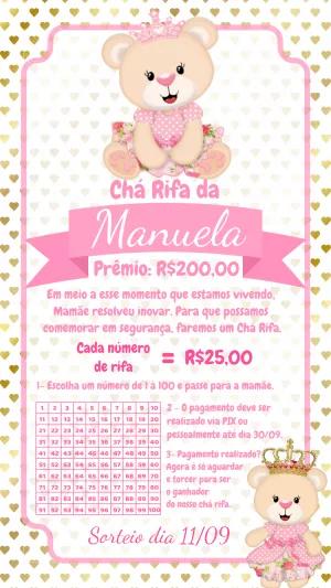 Convite Chá Rifa Ursinha Princesa para Editar Online
