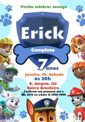 Convite Aniversário Patrulha Canina com Personagens para Editar