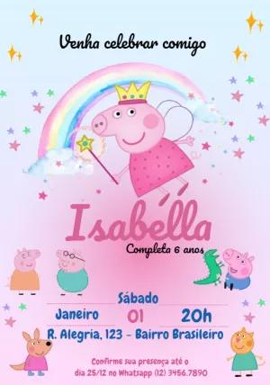 Convite Aniversário Peppa Pig Fada para Editar Online