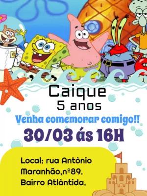 Convite Aniversário Bob Esponja e Turma para Editar Online
