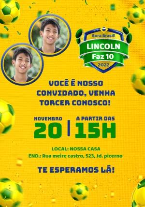 Convite Aniversário Futebol Brasil com Foto para Editar Online