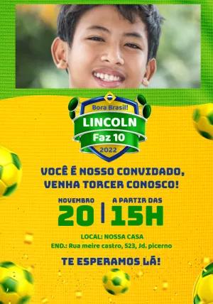 Convite Aniversário Futebol Brasil com Foto para Editar Online