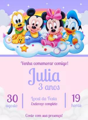 Convite de Aniversário Turma do Mickey Baby para Editar Online