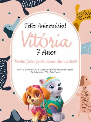 Convite Aniversário Patrulha Canina Menina Editável Online