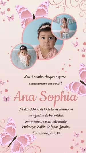 Convite Aniversário Jardim de Borboletas com Foto para Editar