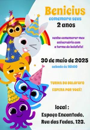 Convite Aniversário Bolofofos com Personagens para Editar Online