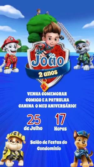 Convite Animado Aniversário Patrulha Canina para Editar Online