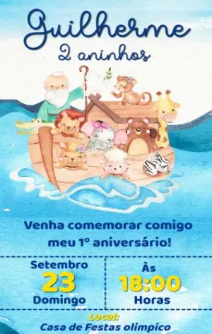 Convite de Aniversário Arca de Noé com Animais para Editar