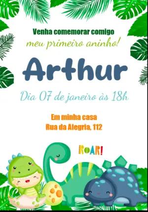 Convite Aniversário Dinossauro Fofo para Editar Online