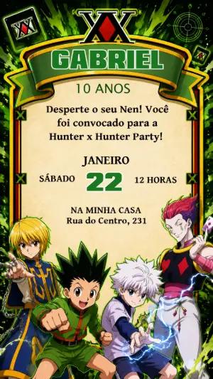 Convite de Aniversário Hunter x Hunter Digital para Editar