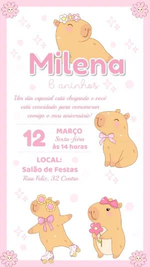 Convite Aniversário Capivara Fofa para Editar Online
