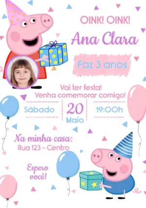Convite Aniversário Peppa e George Pig com Foto para Editar Online