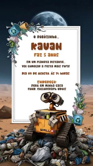 Convite de Aniversário do Robô Wall-E Editável