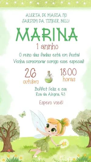 Convite de Aniversário Sininho Jardim Encantado Editável