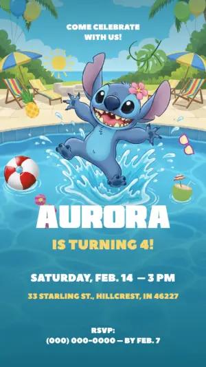 Stitch Pool Party Birthday Invitation | Editable Digital Template