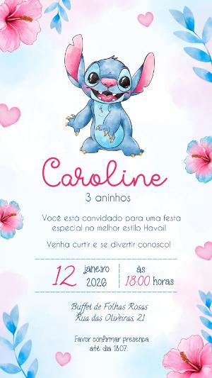 Convite de Aniversário Stitch Havaiano para Editar Online