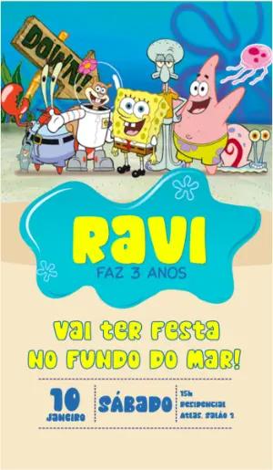 Convite de Aniversário Bob Esponja e sua Turma para Editar