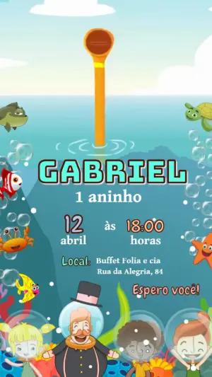 Convite Animado Aniversário Mundo Bita Fundo do Mar para Editar